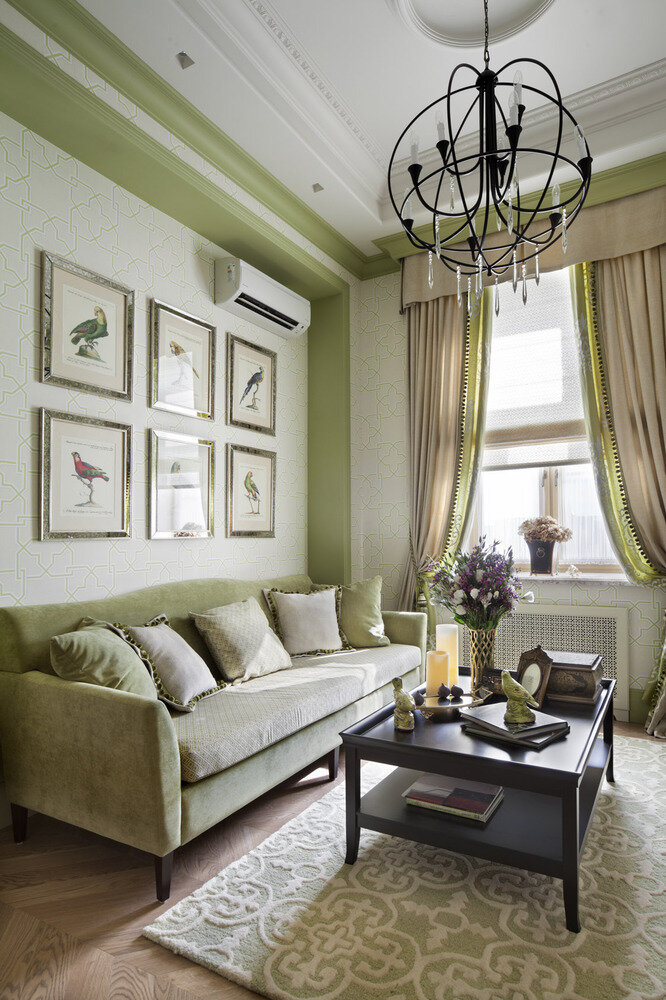 Фотография: Гостиная в стиле Классический, Современный, Винтажный, Малогабаритная квартира, Квартира, Проект недели, Москва, Кирпичный дом, 1 комната, 40-60 метров, Варвара Шабельникова, VVDesign – фото на INMYROOM