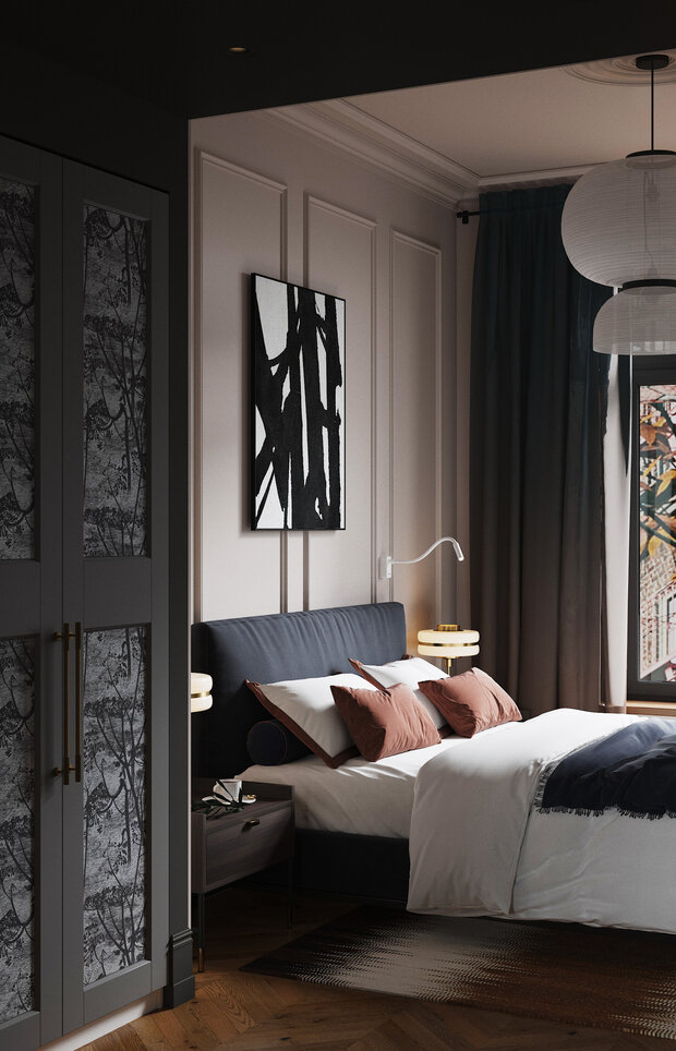 Изначально предполагалась покупка системы хранения в ИКЕА, специально под ее габариты продумывали ниши. Но в связи с закрытием магазина мебель была изготовлена на заказ.