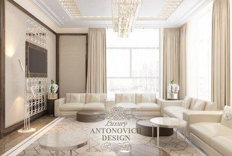 Роскошный и утонченный дизайн гостиной от Antonovich Design