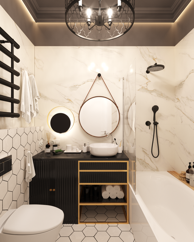 Фотография: Ванная в стиле Современный, Эклектика, Малогабаритная квартира, Квартира, Студия, Проект дня, Москва, до 40 метров, Монолитно-кирпичный, Анастасия Шабельская – фото на INMYROOM