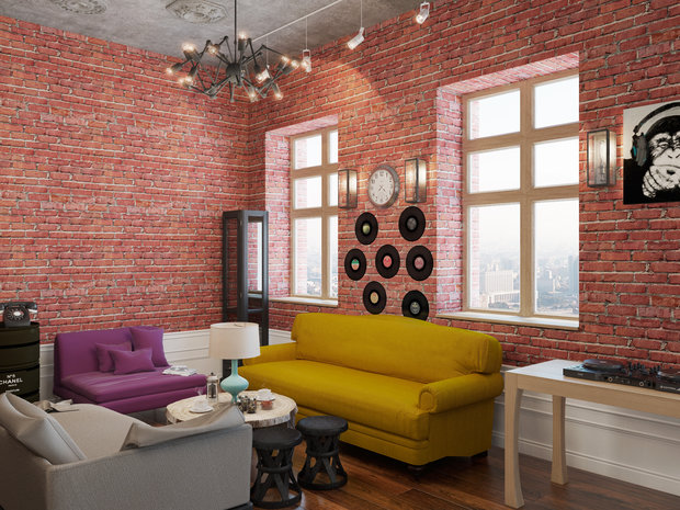 Фотография: Гостиная в стиле Лофт, Квартира, Проект недели, Москва, Дарья Ухлинова, Кирпичный дом, 1 комната, 40-60 метров, ЖК Depre Loft – фото на INMYROOM