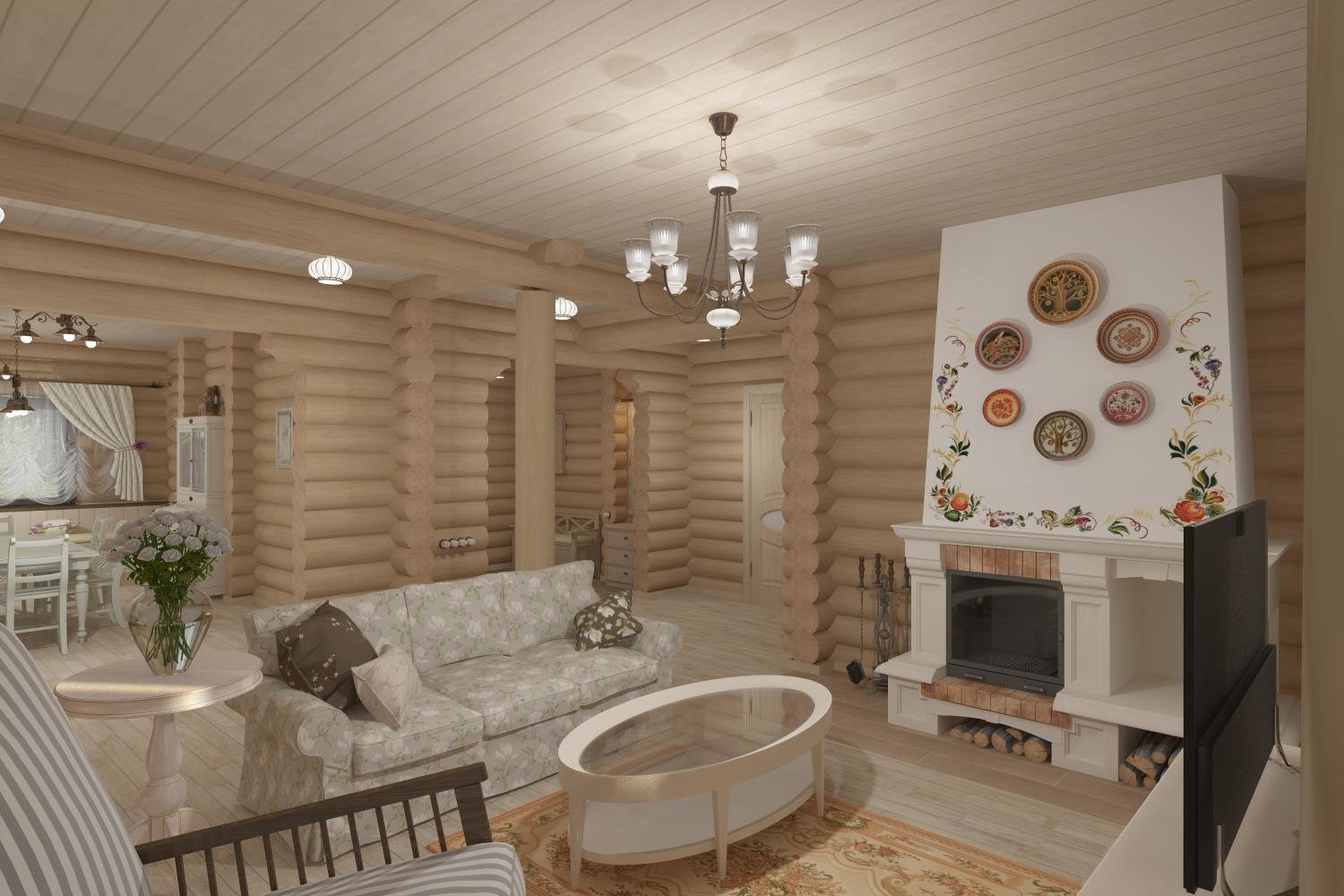 Фото из портфолио Гостиная-кухня в доме из бревна – фотографии дизайна интерьеров на INMYROOM Фото из портфолио Гостиная-кухня в доме из бревна – фотографии дизайна интерьеров на INMYROOM