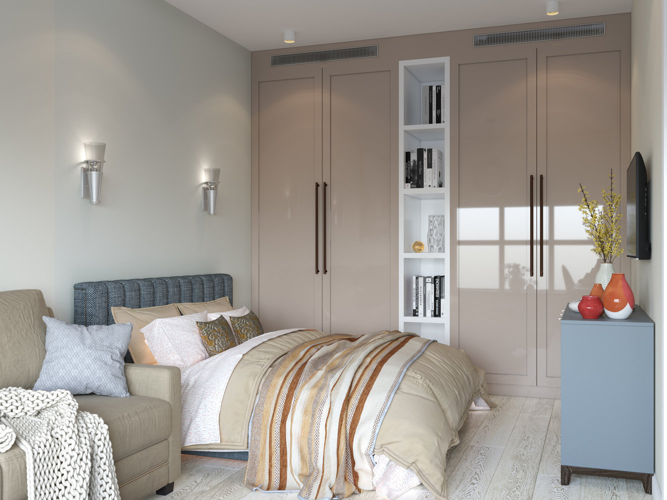 Фотография: Спальня в стиле Современный, Квартира, Проект недели, Москва, Ирина Кривцова, Монолитный дом, 1 комната, 40-60 метров – фото на INMYROOM Фотография: Спальня в стиле Современный, Квартира, Проект недели, Москва, Ирина Кривцова, Монолитный дом, 1 комната, 40-60 метров – фото на INMYROOM