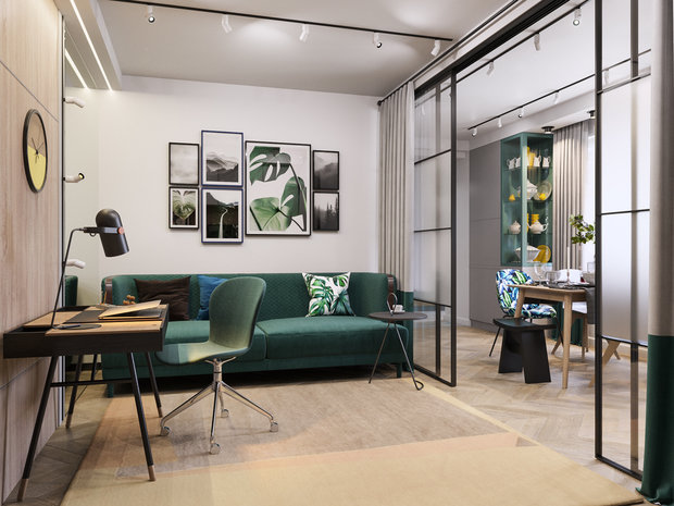 Визуализация интерьера гостиной в современном стиле