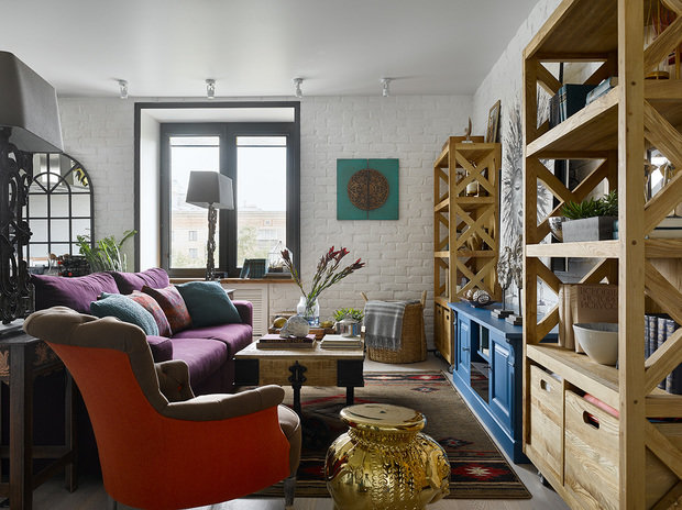 Фотография: Гостиная в стиле Эклектика, Квартира, Проект недели, Москва, Сталинка, 3 комнаты, 60-90 метров, Дарья Мисюра – фото на INMYROOM