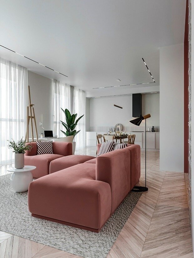 Фотография: Гостиная в стиле Современный, Квартира, Минимализм, Проект недели, Санкт-Петербург, 2 комнаты, 60-90 метров, Монолитно-кирпичный, Студия дизайна Максимаджи – фото на INMYROOM