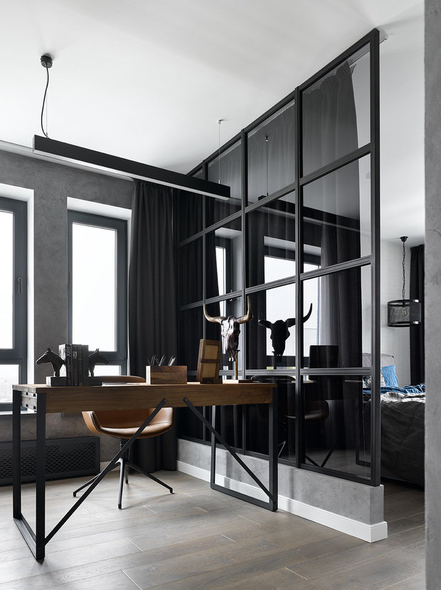 Фотография: Кабинет в стиле Лофт, Квартира, Проект дня, Москва, 2 комнаты, 3 комнаты, 60-90 метров, Анастасия Уфимцева – фото на INMYROOM