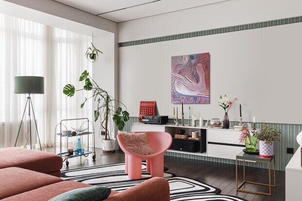 Фотография: Гостиная в стиле Современный, Квартира, Проект дня, Кирпичный дом, 4 и больше, Более 90 метров, Алматы, современный с элементами эклектики, Марина Сапунова, Анара Байшулакова – фото на INMYROOM