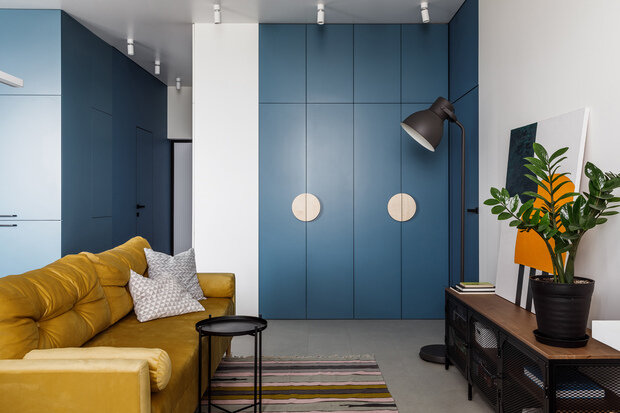 Фотография: Гостиная в стиле Скандинавский, Современный, Минимализм, Квартира, Проект недели, Ростов-на-Дону, 2 комнаты, 40-60 метров, Виктория Глаз – фото на INMYROOM