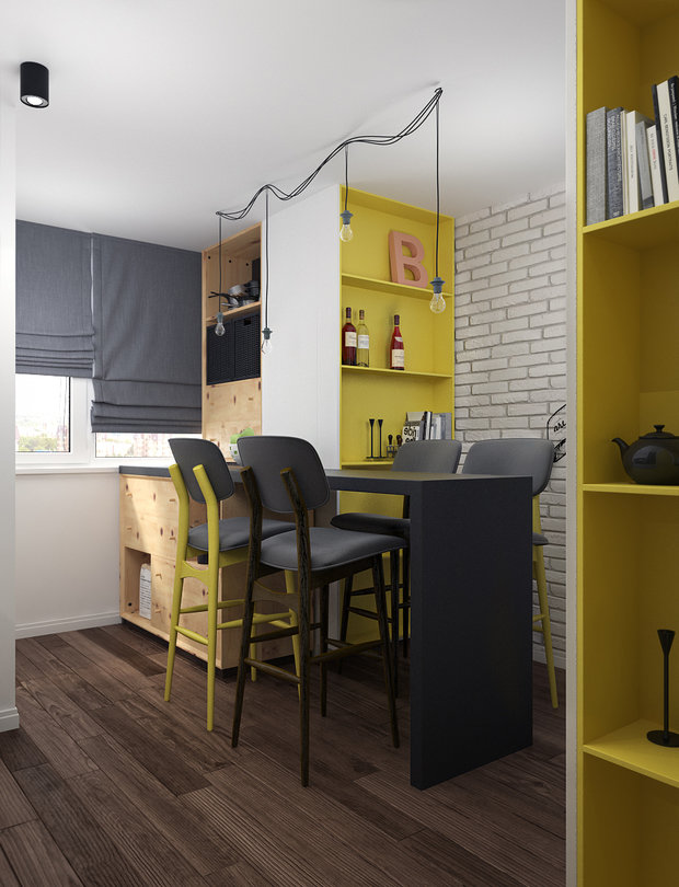 Фотография: Кухня и столовая в стиле Лофт, Квартира, Крым, Проект недели, Монолитный дом, 2 комнаты, 60-90 метров, Симферополь, Елена Пономаренко, Vitta-Group – фото на INMYROOM