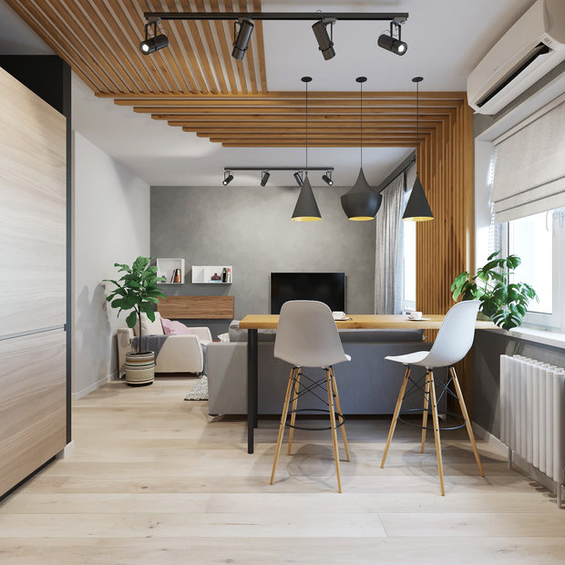 Фотография: Кухня и столовая в стиле Лофт, Квартира, Проект недели, Екатеринбург, Монолитный дом, Юлия Калеми, 3 комнаты, 60-90 метров – фото на INMYROOM