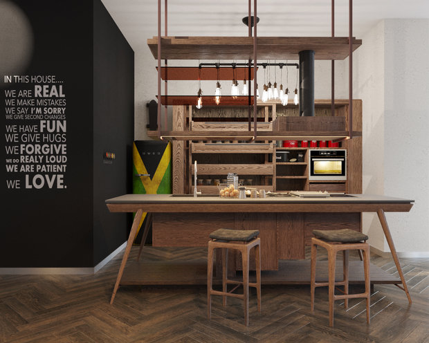 Фотография: Кухня и столовая в стиле Лофт, Квартира, Студия, Проект недели, Москва, новостройка, Оксана Цымбалова, Монолитный дом, Более 90 метров – фото на INMYROOM