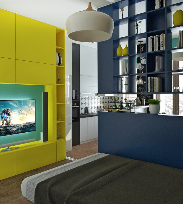 Фотография: Спальня в стиле Современный, Малогабаритная квартира, Квартира, Студия, Проект недели, Ростов-на-Дону, до 40 метров, Антон Юров, Денис Юров, Yurov Interiors – фото на INMYROOM