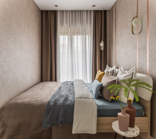 Фотография: Спальня в стиле Современный, Малогабаритная квартира, Квартира, Проект недели, Москва, 2 комнаты, до 40 метров, Яна Рябченко, Yosign – фото на INMYROOM