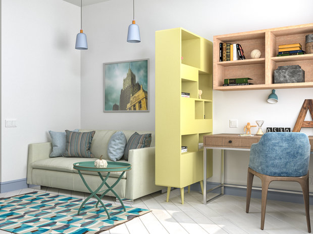 Фотография: Гостиная в стиле Скандинавский, Квартира, Студия, Проект недели, Москва, Ирина Кривцова, Сталинка, Кирпичный дом, до 40 метров – фото на INMYROOM