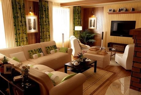 Гостиная в стиле кантри на загородной даче