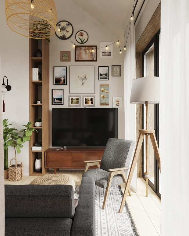 Фотография: Гостиная в стиле Современный, Эко, Скандинавский, Дом, Проект недели, Дача, Дом и дача, Московская область, 2 комнаты, 40-60 метров, Анастасия Струве – фото на INMYROOM