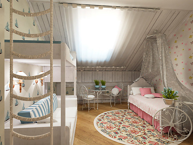 Фотография: Детская в стиле Прованс и Кантри, Дом, Мебель и свет, Дача, Дом и дача, как обустроить мансарду, идеи для мансарды – фото на INMYROOM