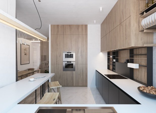 Фотография: Кухня и столовая в стиле Минимализм, Эко, Квартира, Проект недели, Московская область, Королев, Монолитный дом, 4 и больше, Более 90 метров, «Ригель и Балка» – фото на INMYROOM