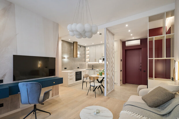 Фотография: Гостиная в стиле Современный, Квартира, Проект дня, Москва, 1 комната, 40-60 метров, минимализм, современный, Мария Куймазова – фото на INMYROOM