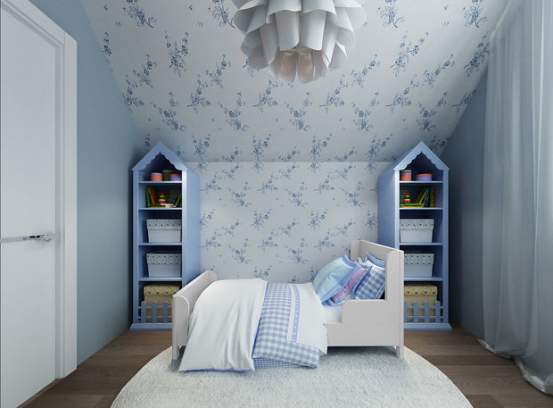 Фотография: Детская в стиле Скандинавский, Современный, Дом, Проект недели, Дом и дача, мансарда в загородном доме, Самара, Ольга Агапонова, Artek Design Studio, ванная комната в мансарде, деревянная лестница, гардеробная с окном – фото на INMYROOM