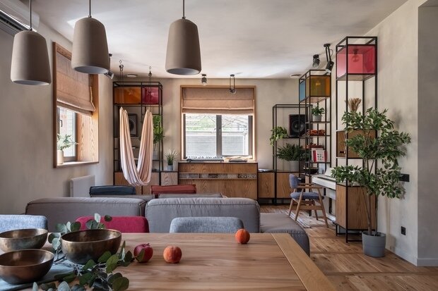 Фотография: Гостиная в стиле Современный, Эклектика, Эко, Проект недели, Дом и дача, Кирпичный дом, Более 90 метров – фото на INMYROOM