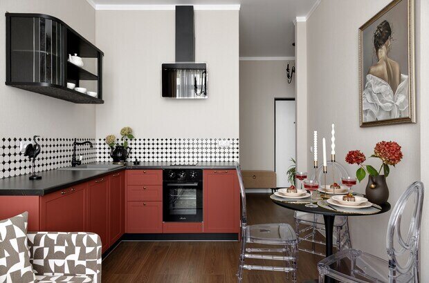 Фотография: Кухня и столовая в стиле Современный, Эклектика, Малогабаритная квартира, Квартира, Проект дня, Краснодар, 1 комната, до 40 метров, Ольга Суворова – фото на INMYROOM