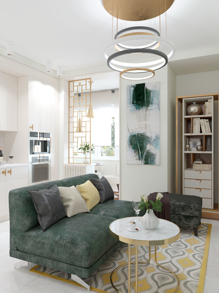 Фотография: Гостиная в стиле Современный, Квартира, Проект недели, Московская область, Ирина Кривцова, Одинцовский район, 2 комнаты, 40-60 метров, Монолитно-кирпичный, ЖК «Князь Голицын» – фото на INMYROOM