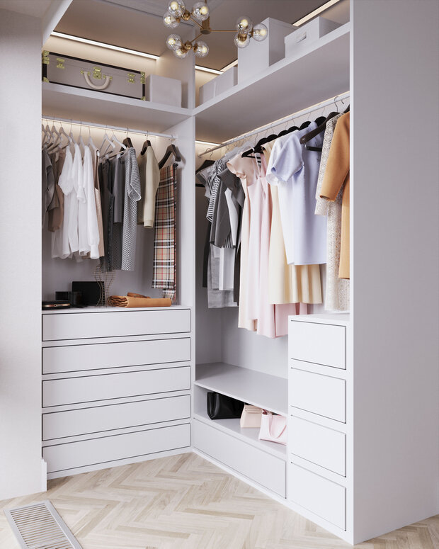 Фотография: Гардеробная в стиле Современный, Прованс и Кантри, Квартира, Проект недели, Москва, 2 комнаты, 60-90 метров, Студия NSQ, Света Константинова – фото на INMYROOM
