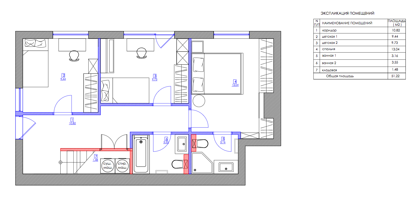 План с расстановкой мебели, 1 этаж