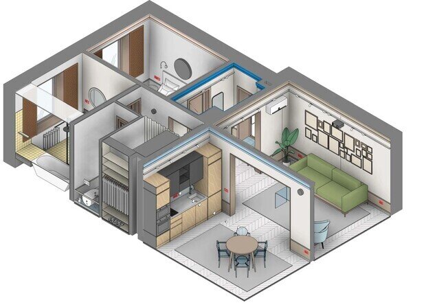 Фотография: Планировки в стиле , Квартира, Проект дня, Сталинка, 3 комнаты, 40-60 метров, фото интерьера, дизайн интерьера фото, эклектика с элементами винтажа – фото на INMYROOM