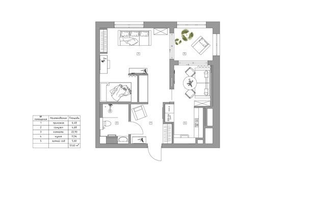 Фотография: Планировки в стиле , Современный, Квартира, Проект недели, Калининград, 1 комната, 40-60 метров, Алена Николаева, Винтажный – фото на INMYROOM