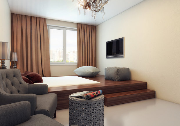 Фото из портфолио Однушка с подиумом-трансформером – фотографии дизайна интерьеров на INMYROOM