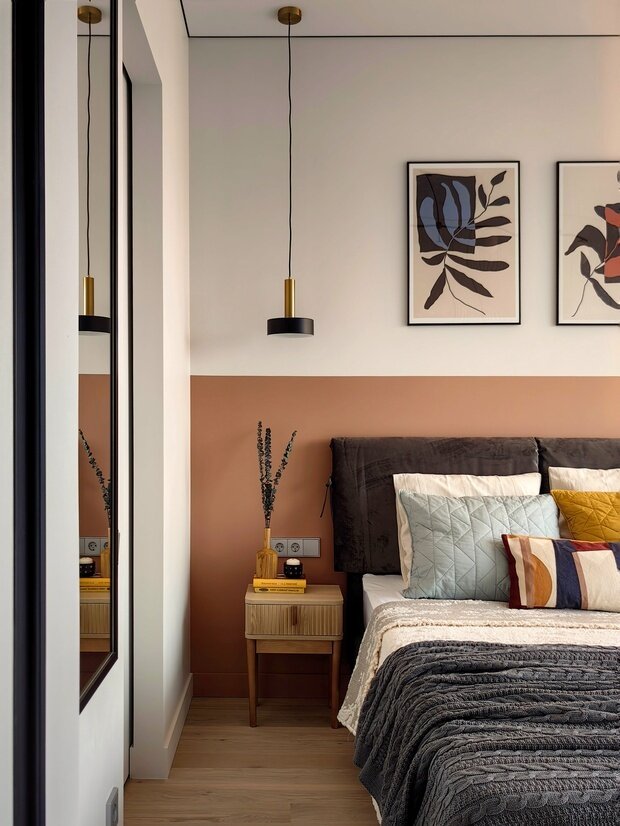 Фотография: Спальня в стиле Современный, Малогабаритная квартира, Квартира, Проект дня, Москва, Монолитный дом, 1 комната, до 40 метров, Юлия Гордеева, современный с элементами минимализма и скандинавского стиля, ЖК «Логос» – фото на INMYROOM