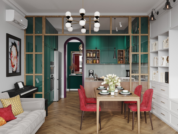 Фотография: Кухня и столовая в стиле Современный, Эклектика, Квартира, Проект недели, Москва, 3 комнаты, 60-90 метров, Более 90 метров, Олеся Березовская, DesignStudio13 – фото на INMYROOM
