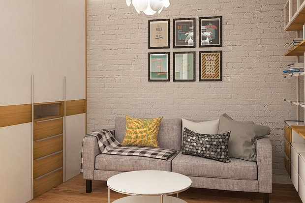 Фотография: Гостиная в стиле Лофт, Современный, Скандинавский, Малогабаритная квартира, Квартира, Дома и квартиры, IKEA, Проект дня – фото на INMYROOM