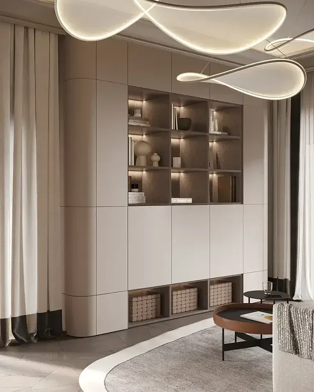 Визуализация интерьера гостиной в стиле минимализм