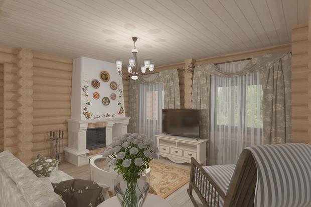 Фото из портфолио Гостиная-кухня в доме из бревна – фотографии дизайна интерьеров на INMYROOM