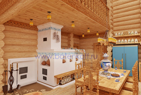 Дизайн интерьера кухни в русской бане в г. Москва. 