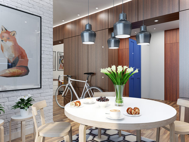 Фотография: Кухня и столовая в стиле Лофт, Современный, Скандинавский, Квартира, Россия, Планировки, Мебель и свет, Проект недели, Подмосковье, Belinka, WoodBee, Artek, AJ Louis Poulsen, Massive NERO, Flos Aim, Антон Севастьянов – фото на INMYROOM