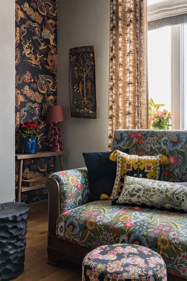 Фотография: Гостиная в стиле Прованс и Кантри, Эклектика, Винтажный, Квартира, Проект недели, Блочный дом, 3 комнаты, Более 90 метров, Уфа, Юлия Мусина, Александр Сафаров, PRSPKT Architects – фото на INMYROOM