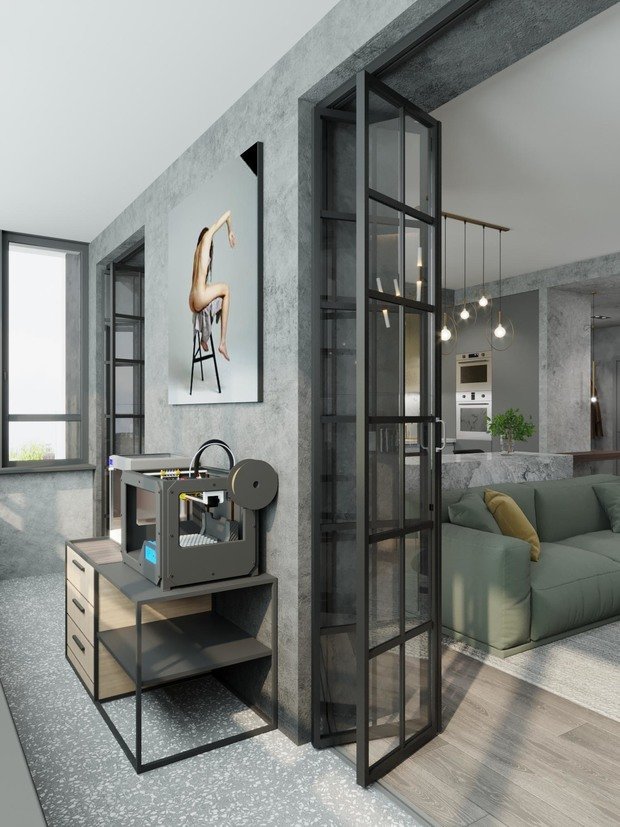 Фотография: Балкон в стиле Лофт, Кухня и столовая, Ванная, Прихожая, Гостиная, Квартира, Проект недели, Серый, 1 комната, 40-60 метров, ПРЕМИЯ INMYROOM – фото на INMYROOM