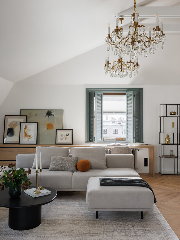 Фотография: Гостиная в стиле Скандинавский, Современный, Минимализм, Квартира, Проект дня, Санкт-Петербург, Кирпичный дом, 3 комнаты, Более 90 метров, Елена Булович – фото на INMYROOM