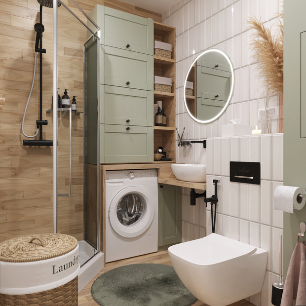 Фотография: Ванная в стиле Скандинавский, Современный, Прихожая, Квартира, Проект недели, Ленинградская область, Панельный дом, 3 комнаты, 40-60 метров – фото на INMYROOM