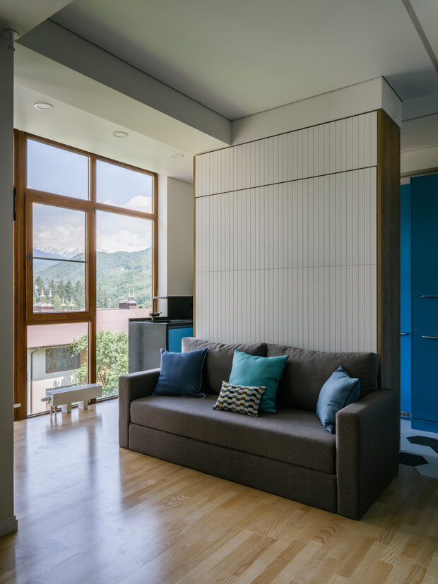 Фотография: Гостиная в стиле Современный, Минимализм, Малогабаритная квартира, Квартира, Студия, Проект недели, Сочи, до 40 метров, Елизавета Ткачева – фото на INMYROOM