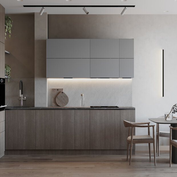 Визуализация интерьера кухни в стиле минимализм с элементами джапанди