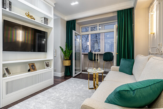 Фотография: Гостиная в стиле Классический, Современный, Малогабаритная квартира, Квартира, Проект недели, Москва, Сталинка, 2 комнаты, 40-60 метров, Gold Interiors – фото на INMYROOM
