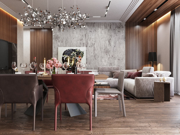 Визуализация интерьера гостиной в современном стиле