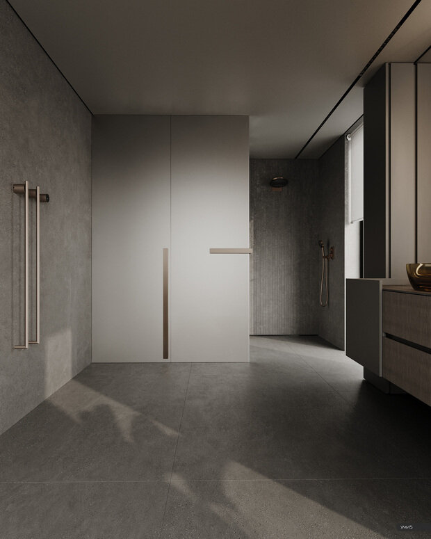 Визуализация интерьера ванной комнаты в стиле минимализм