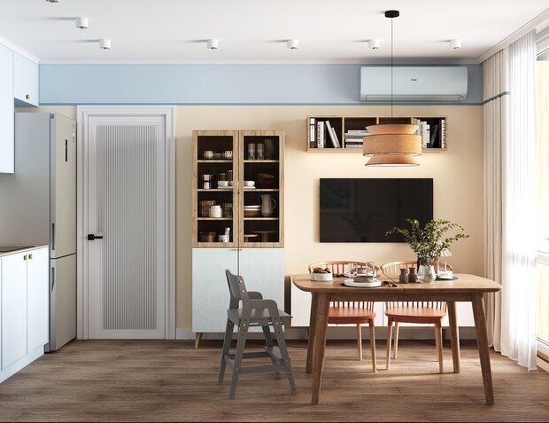 Фотография: Кухня и столовая в стиле Современный, Квартира, Проект дня, Московская область, Ирина Собыленская, 3 комнаты, 40-60 метров, Монолитно-кирпичный – фото на INMYROOM